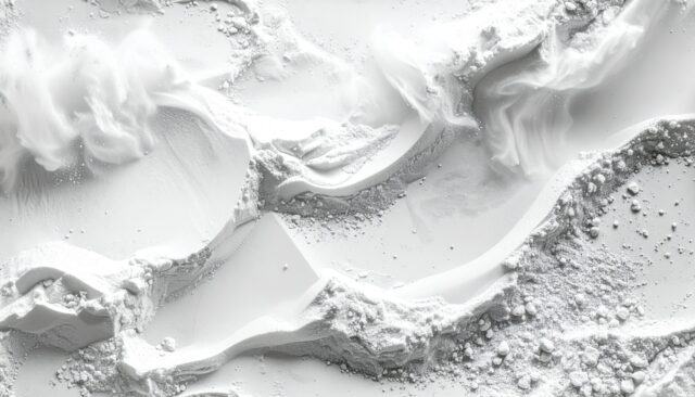 Monochrome Abstract Landscape Made of White Powder with River Shapes.