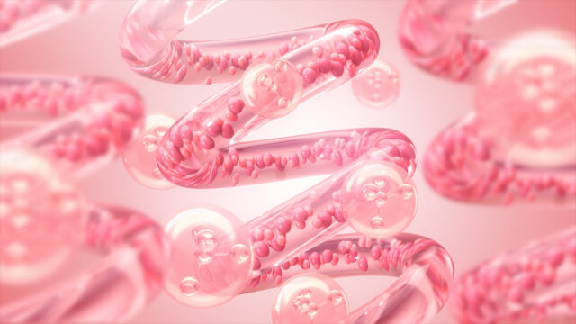 Elastin und Kollagen unter der Haut in 3D Spiralen Darstellung in Rosa